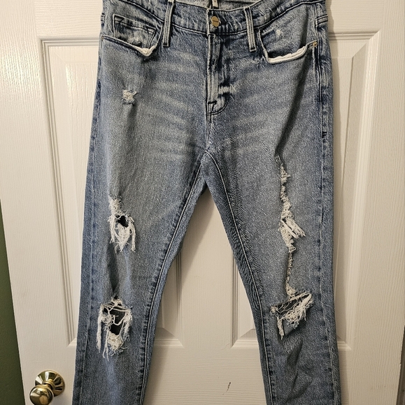 FRAME Le Garçon Straight-Leg Jeans in Beldon Rips Size 27 Slouchy - Picture 5 of 10